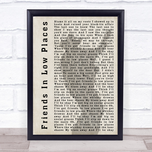 Garth Brooks Friends In Low Places Shadow Song Lyric Music Wall Art Print