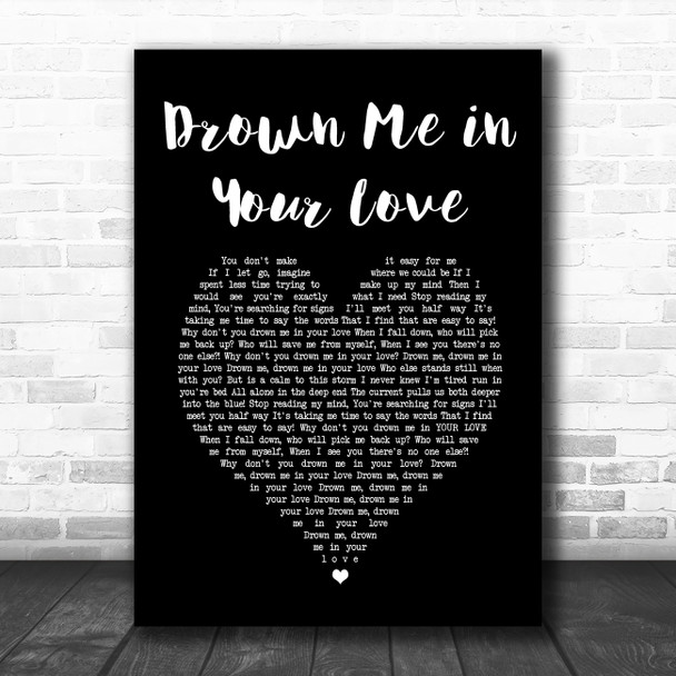 Jacquie Lee Drown Me in Your Love Black Heart Song Lyric Art Print