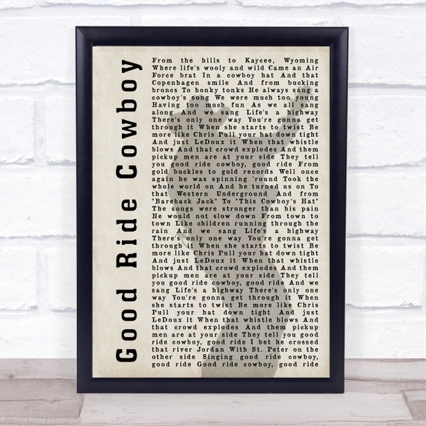 Garth Brooks Good Ride Cowboy Shadow Song Lyric Music Wall Art Print