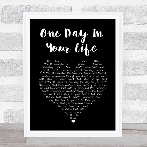 Michael Jackson One Day In Your Life Black Heart Song Lyric Art Print