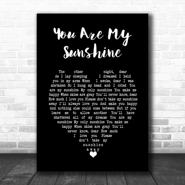Jasmine Thompson You Are My Sunshine Black Heart Song Lyric Art Print