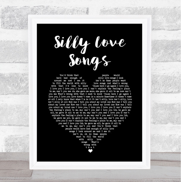 Paul McCartney and Wings Silly Love Songs Black Heart Song Lyric Art Print