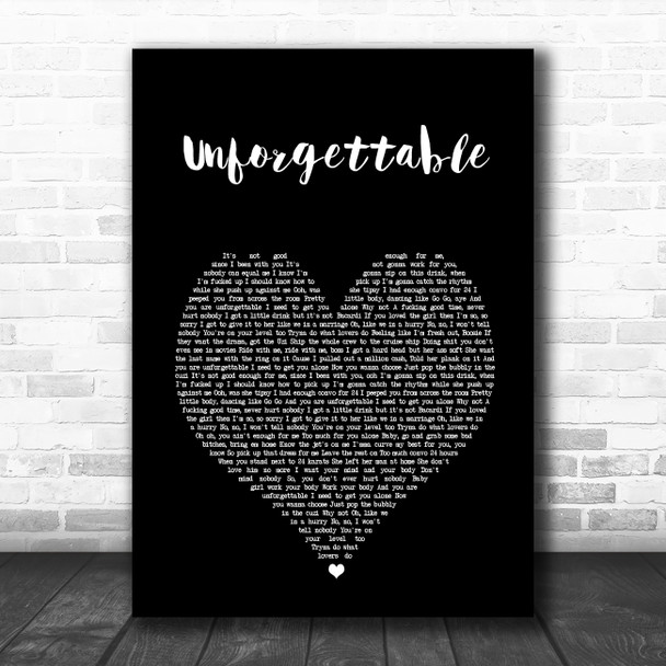 French Montana feat. Swae Lee Unforgettable Black Heart Song Lyric Art Print