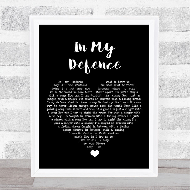 Freddie Mercury In My Defence Black Heart Song Lyric Art Print