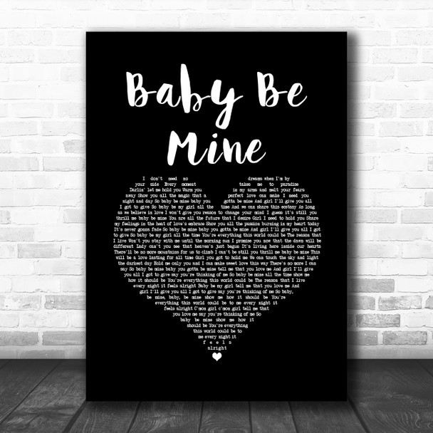 Michael Jackson Baby Be Mine Black Heart Song Lyric Art Print