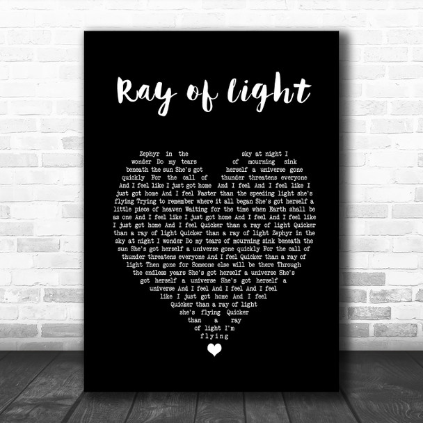 Madonna Ray of Light Black Heart Song Lyric Art Print
