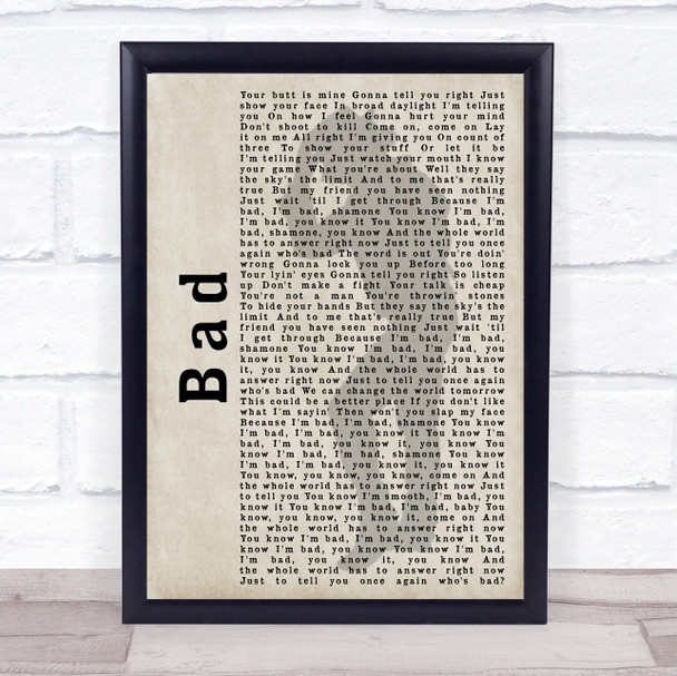 Michael Jackson Bad Shadow Song Lyric Music Wall Art Print