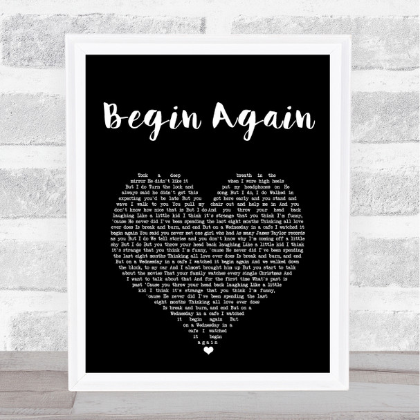 Taylor Swift Begin Again Black Heart Song Lyric Art Print