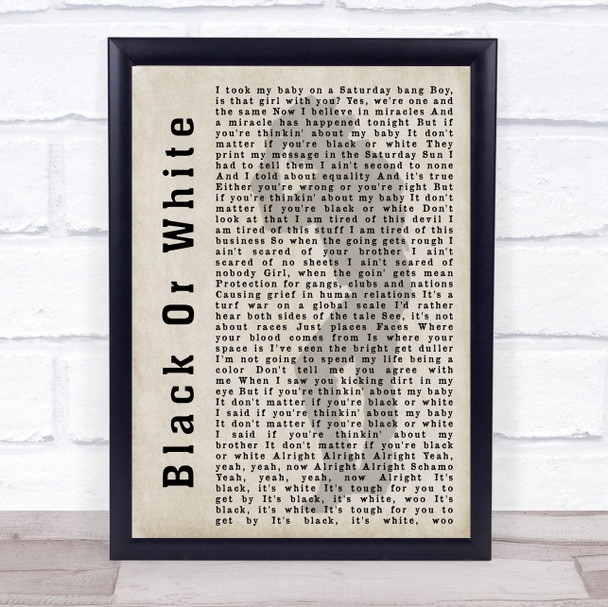 Michael Jackson Black Or White Shadow Song Lyric Music Wall Art Print