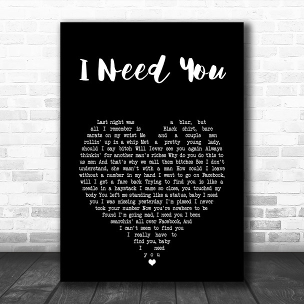 N-Dubz I Need You Black Heart Song Lyric Art Print