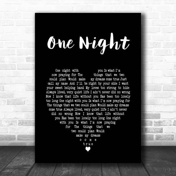 Elvis Presley One Night Black Heart Song Lyric Art Print