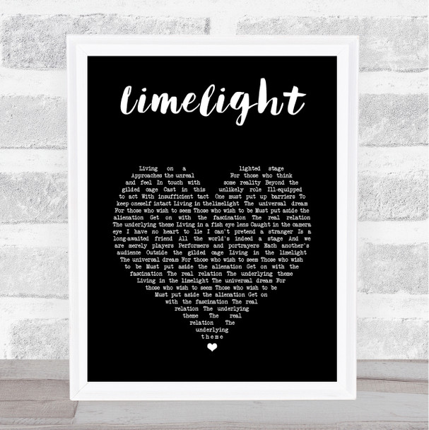 Rush Limelight Black Heart Song Lyric Art Print