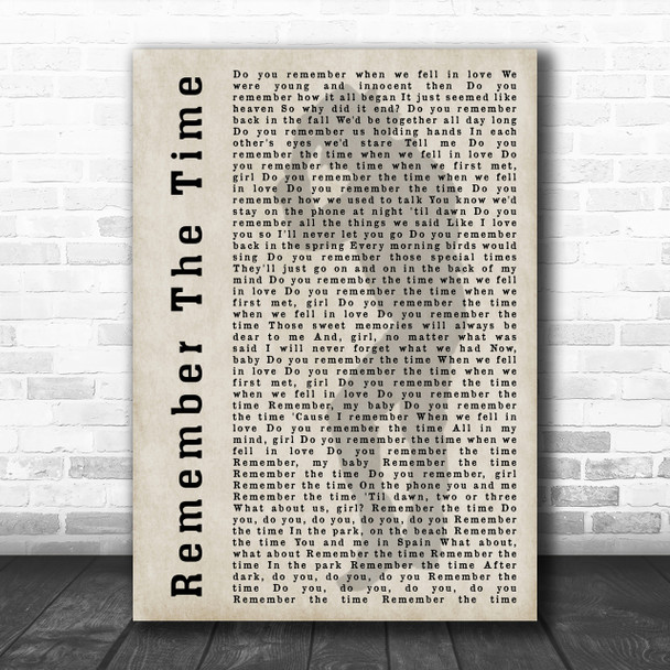 Michael Jackson Remember The Time Shadow Song Lyric Music Wall Art Print