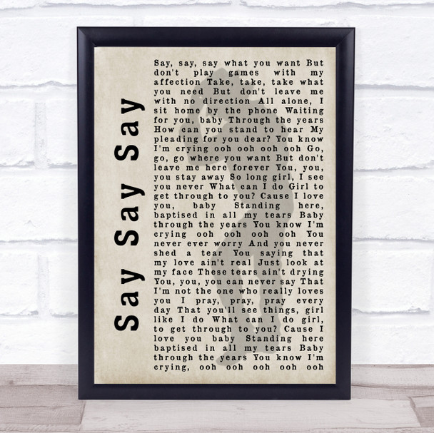 Michael Jackson Say Say Say Shadow Song Lyric Music Wall Art Print