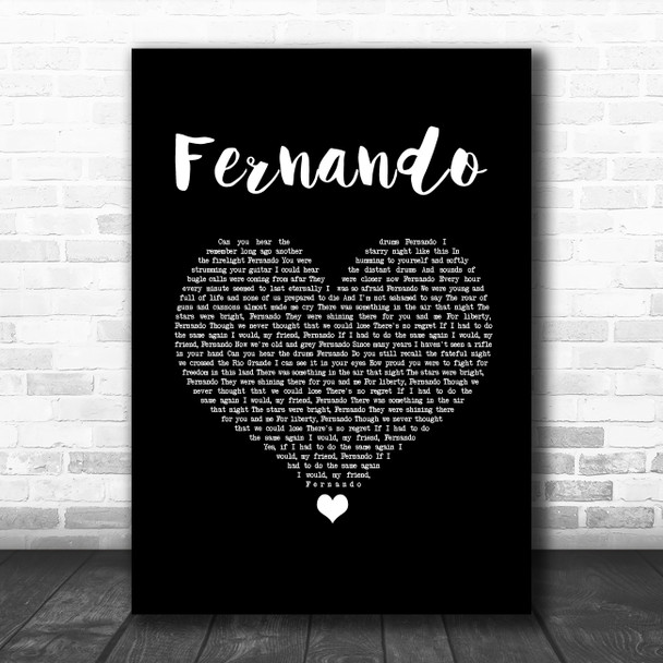 ABBA Fernando Black Heart Song Lyric Art Print