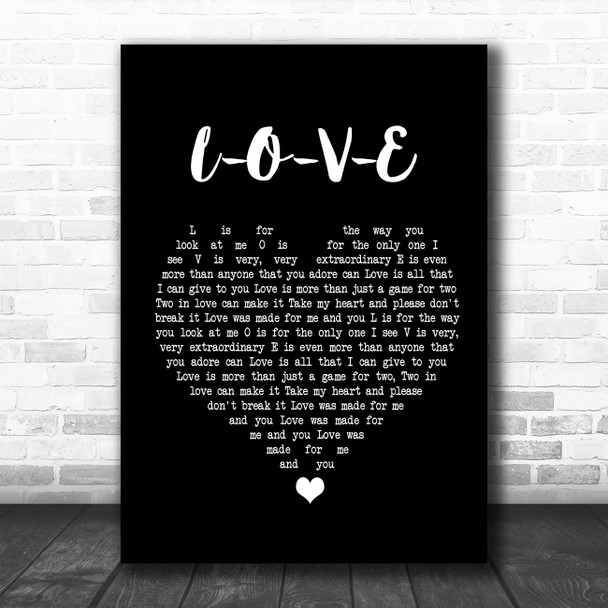 Nat King Cole L-O-V-E Black Heart Song Lyric Art Print