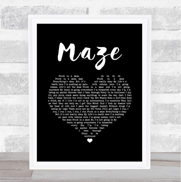 Juice WRLD Maze Black Heart Song Lyric Art Print