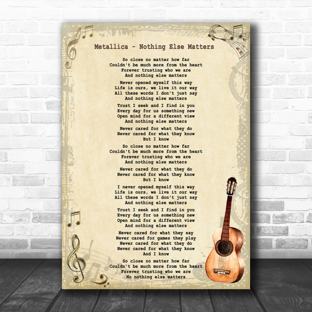 Metallica - Nothing Else Matters Song Lyric Guitar Music Wall Art Print