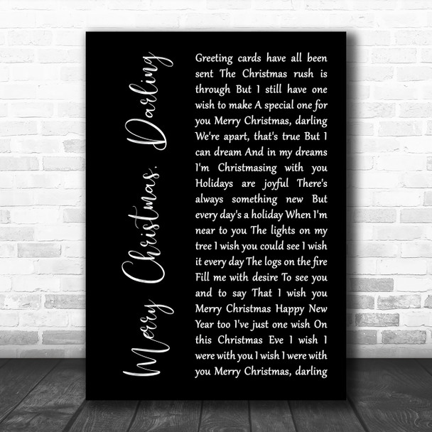 The Carpenters Merry Christmas, Darling Black Script Song Lyric Art Print