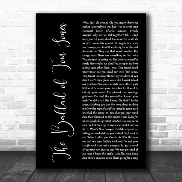 Space The Ballad of Tom Jones Black Script Song Lyric Art Print