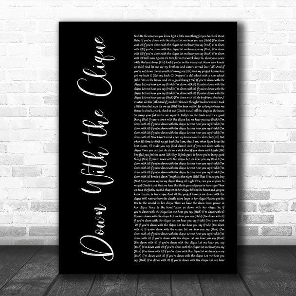 Aaliyah Down With the Clique Black Script Song Lyric Art Print