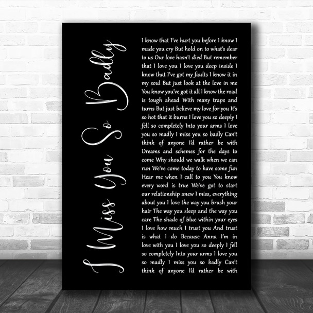 Ethan Pierce I Miss You So Badly Black Script Song Lyric Art Print