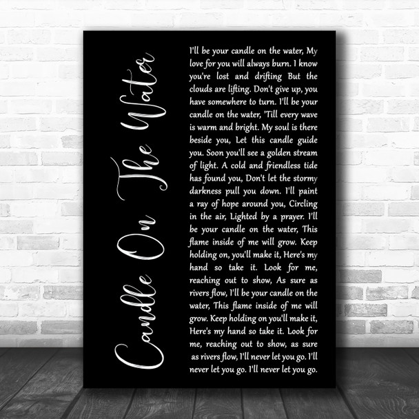Helen Reddy Candle On The Water Black Script Song Lyric Art Print