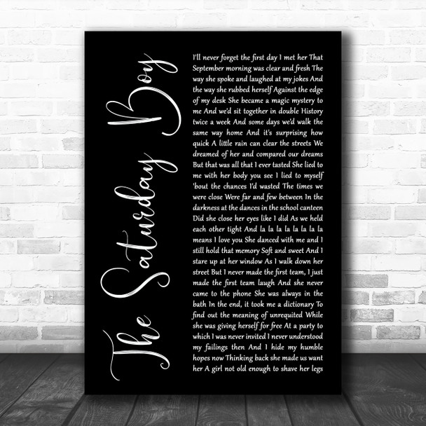 Billy Bragg The Saturday Boy Black Script Song Lyric Art Print