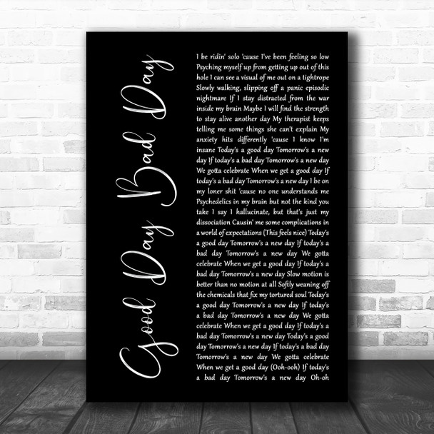 Elohim Good Day Bad Day Black Script Song Lyric Art Print