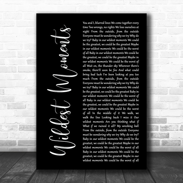 Jessie Ware Wildest Moments Black Script Song Lyric Art Print