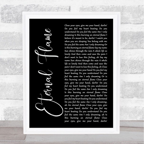 The Bangles Eternal Flame Black Script Song Lyric Art Print