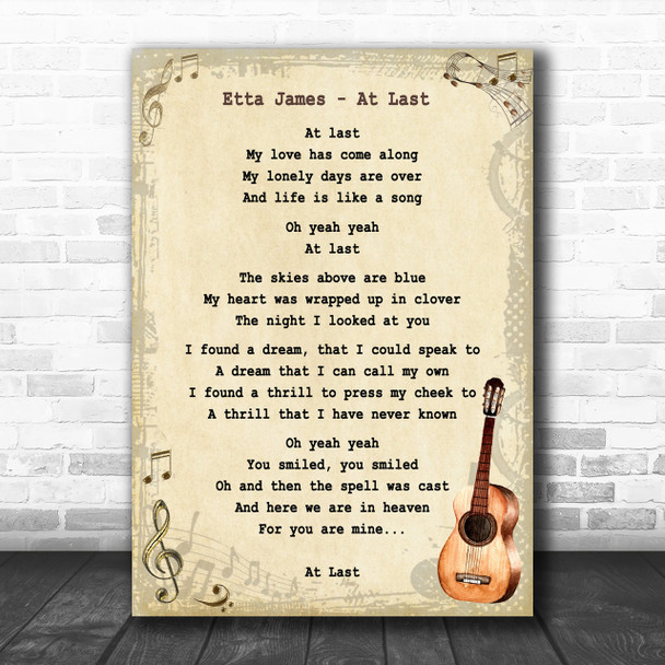 Etta James At Last Song Lyric Vintage Music Wall Art Print