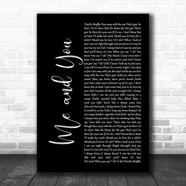 Cold Hart & Lil Peep Me and You Black Script Song Lyric Art Print