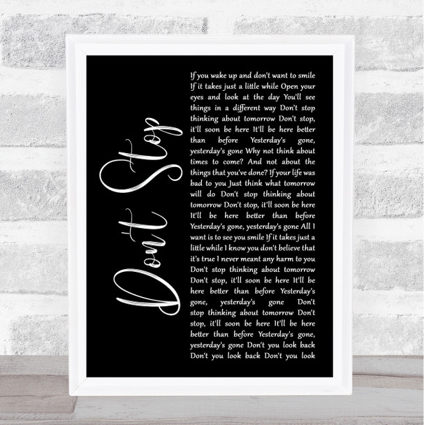 Fleetwood Mac Don't Stop Black Script Song Lyric Art Print