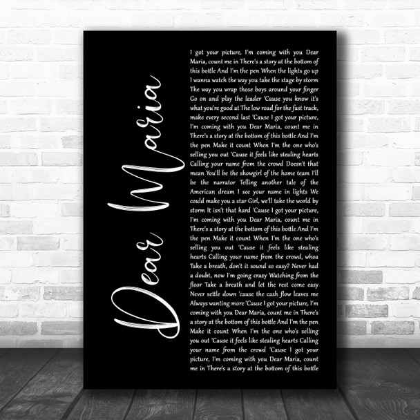 All Time Low Dear Maria Black Script Song Lyric Art Print