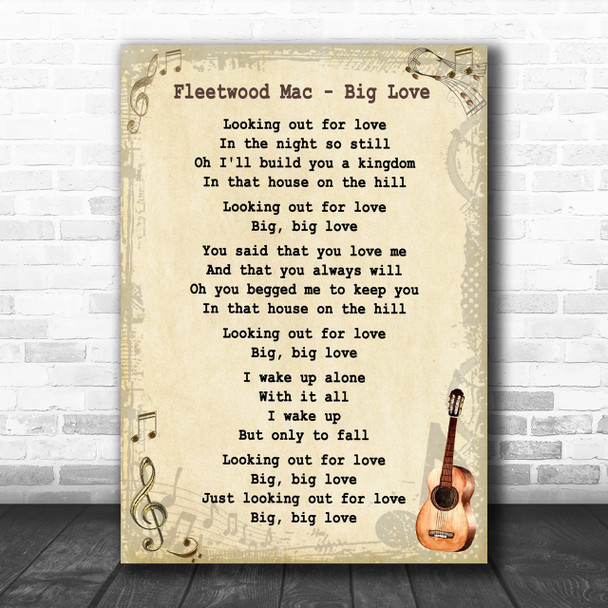 Fleetwood Mac Big Love Song Lyric Vintage Music Wall Art Print