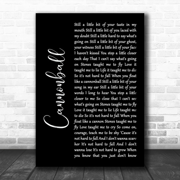 Damien Rice Cannonball Black Script Song Lyric Art Print