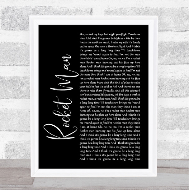 Elton John Rocket Man Black Script Song Lyric Art Print