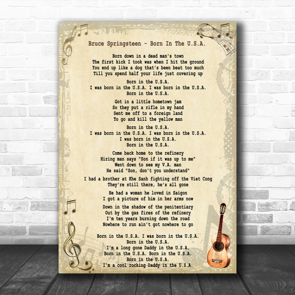 Bruce Springsteen Born In The USA Song Lyric Music Wall Art Print