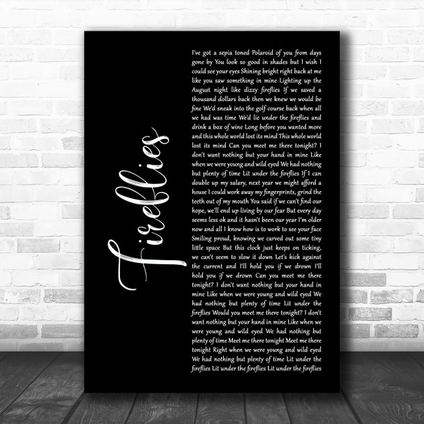 Dave Hause Fireflies Black Script Song Lyric Art Print