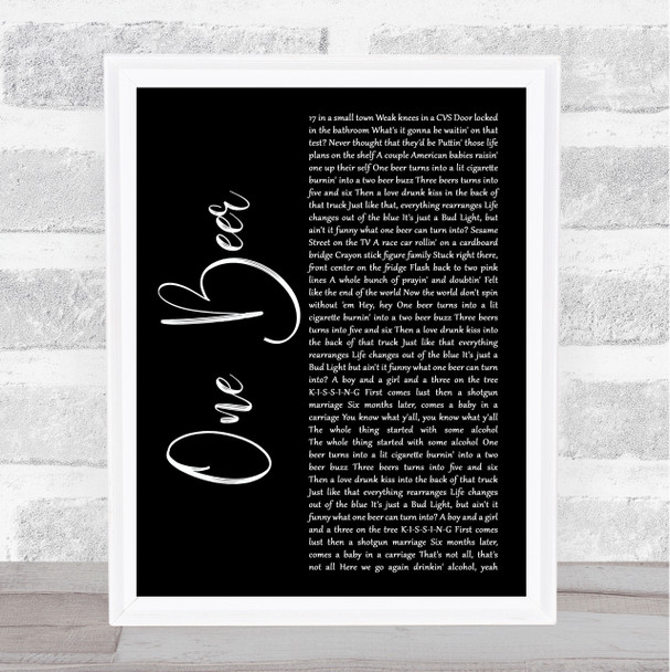 HARDY One Beer Black Script Song Lyric Art Print