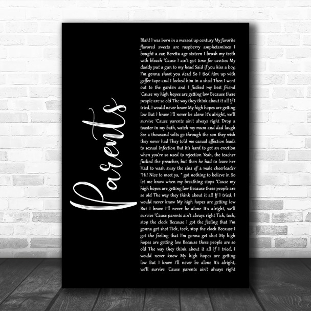 Yungblud parents Black Script Song Lyric Art Print