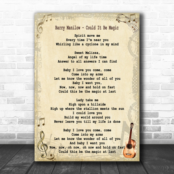 Barry Manilow Could It Be Magic Song Lyric Music Wall Art Print