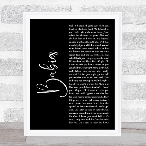 Pulp Babies Black Script Song Lyric Art Print