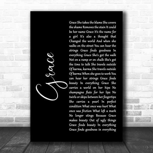 U2 Grace Black Script Song Lyric Art Print