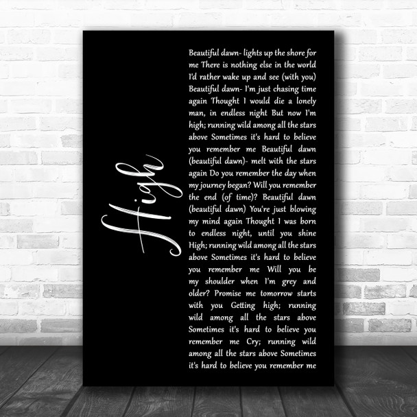 James Blunt High Black Script Song Lyric Art Print