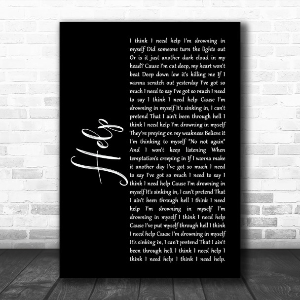 Papa Roach Help Black Script Song Lyric Art Print