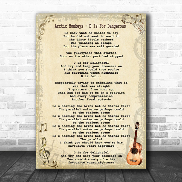 Arctic Monkeys D Is For Dangerous Song Lyric Music Wall Art Print