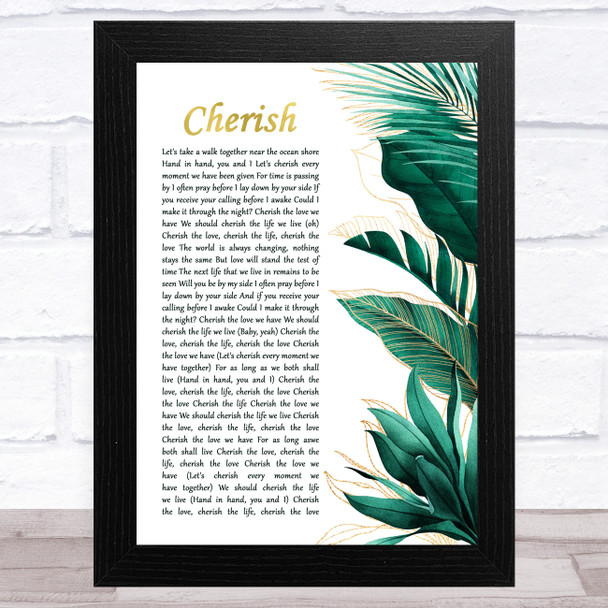 Kool & the Gang Cherish Gold Green Botanical Leaves Side Script Song Lyric Art Print