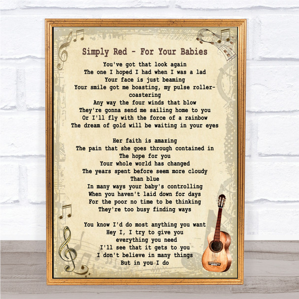 Simply Red For Your Babies Song Lyric Vintage Music Wall Art Print